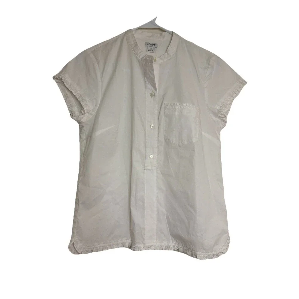 J.Crew Flutter Sleeve Top White Cotton Size XS Button Pocket